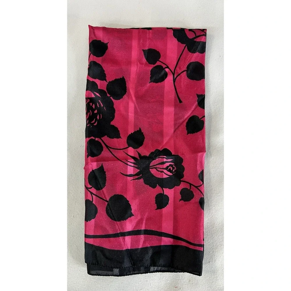 Vintage‎ Made In Italy Square Scarf Hot Pink Floral 100% Polyester  30